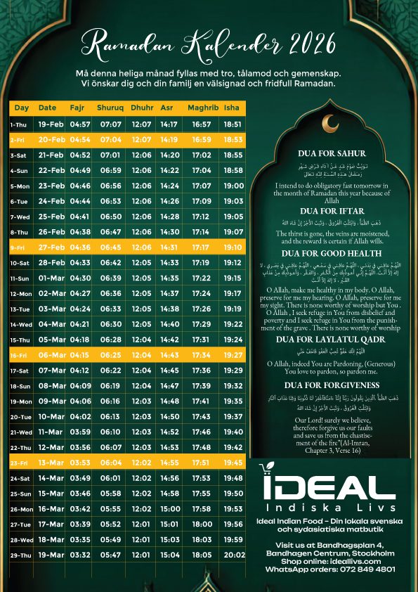 Ramadan-kalender 2026: Stockholm-bønnetider