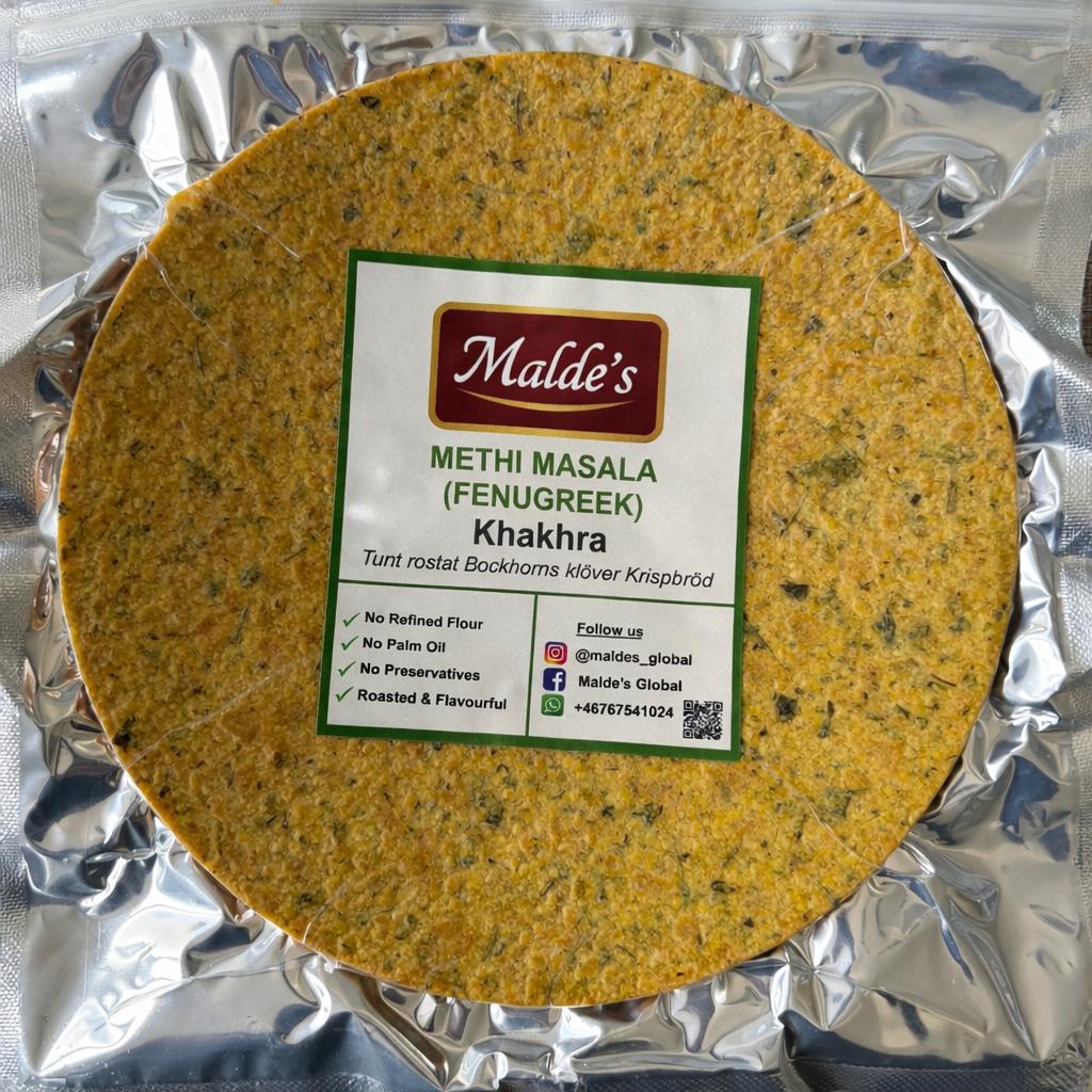 Malde's Methi Masala (Fenugreek) Khakhra 200g - Gujarati Whole Wheat Crispbread | Ideal Indiska LIVS