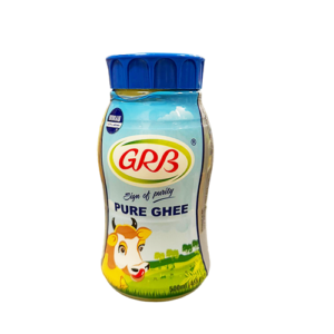 plastic bottle with blue lid of GRB Ghee 500ml
