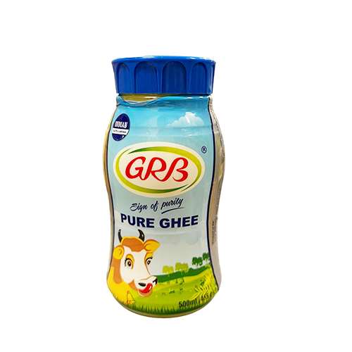 plastic bottle with blue lid of GRB Ghee 500ml | Ideal Indiska LIVS