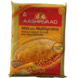 Ashirvaad Multigrain Atta 5 kg in rectangle bag or yellow and orange color