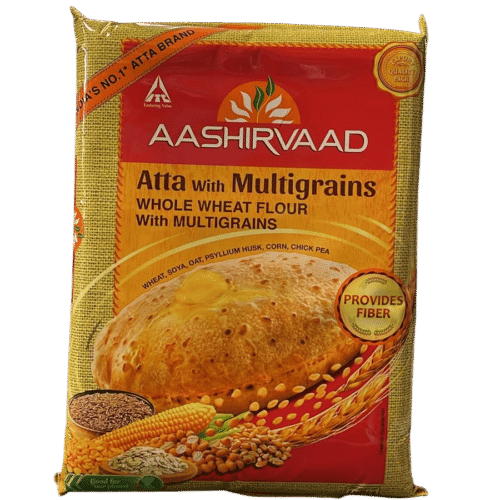 Ashirvaad Multigrain Atta 5 kg in rectangle bag or yellow and orange color | Ideal Indiska LIVS