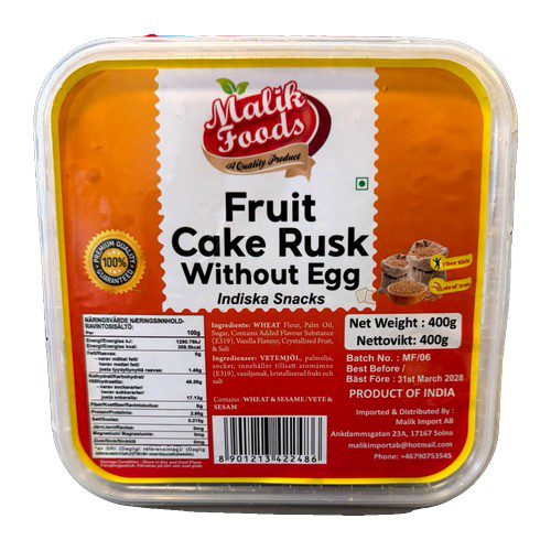 Malik Fruit Cake Rusks (Egg-Free) 400g | Ideal Indiska LIVS