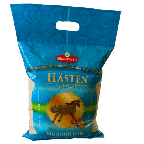 Hasten Basmatiris 5kg in rectangle turquoise color packing | Ideal Indiska LIVS