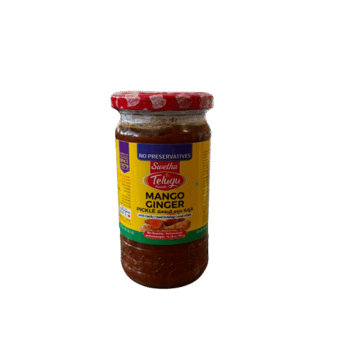 Swetha Telugu Foods-Mango Ginger Pickle (With Garlic) 300g glass bottle